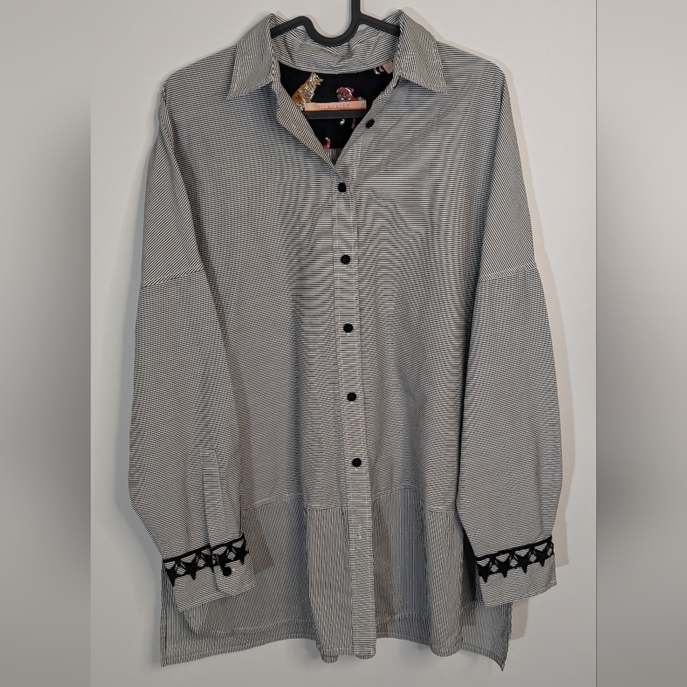 Anthropologie Black & White Striped Oversized Button-Up Blouse